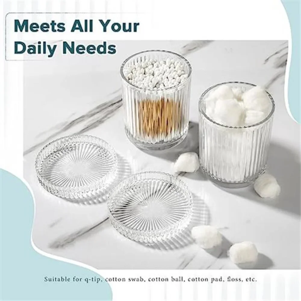 Clear Glass Bathroom Accessories Set Soap Dispenser Toothbrush Holder Qtip